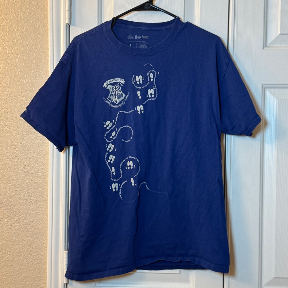 Wizarding World of Harry Potter Blue Hogwarts House Crest Printed T-shirts Sz L